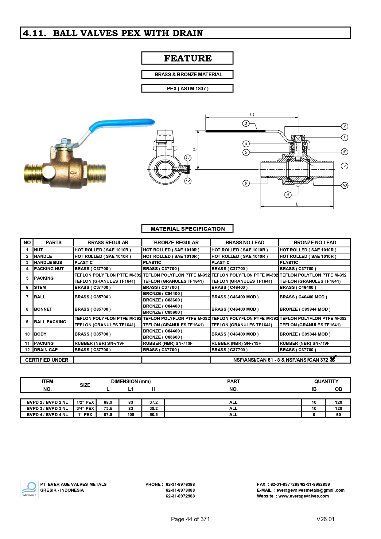BALL VALVES PEX WITH DRAIN - BVPD 2 - BVPD 4